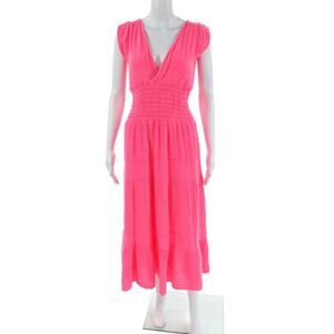 Felicite Womens Cotton Sleeveless V-Neck Ruched Waist Sundress Hot Pink Size 2